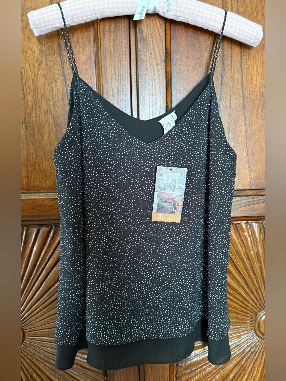 NWT Paper Crane Black White Polka Dot Cami Tank Top Size M